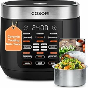 طباخ الأرز COSORI سعة 10 أكواب، 24 ساعة الإحتفاظ بالحرارة، 18 وظيفة بما في ذلك قلي، طهي ببطء، سلة بخارية من الفولاذ المقاوم للصدأ، باللون الأسود